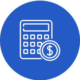 Calculator and dollar symbol on blue background.