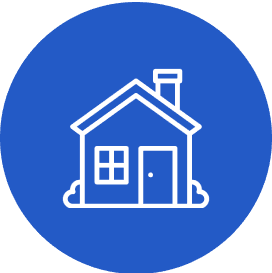 House icon on blue circular background.