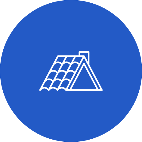 Roof icon on blue circular background.