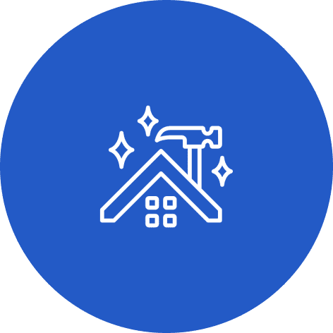 House and hammer icon with stars.